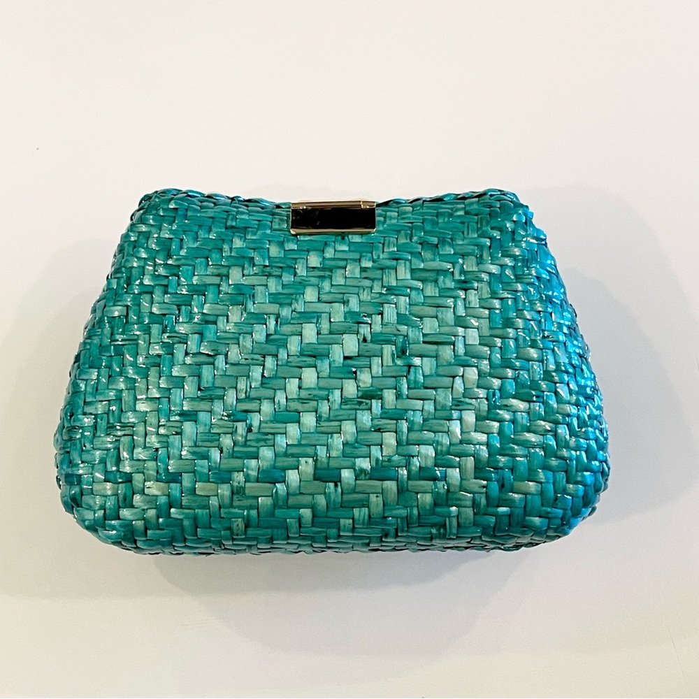 NWT Turquoise Hard Case Woven Sun Clutch Bag / Purse - Picture 2 of 8